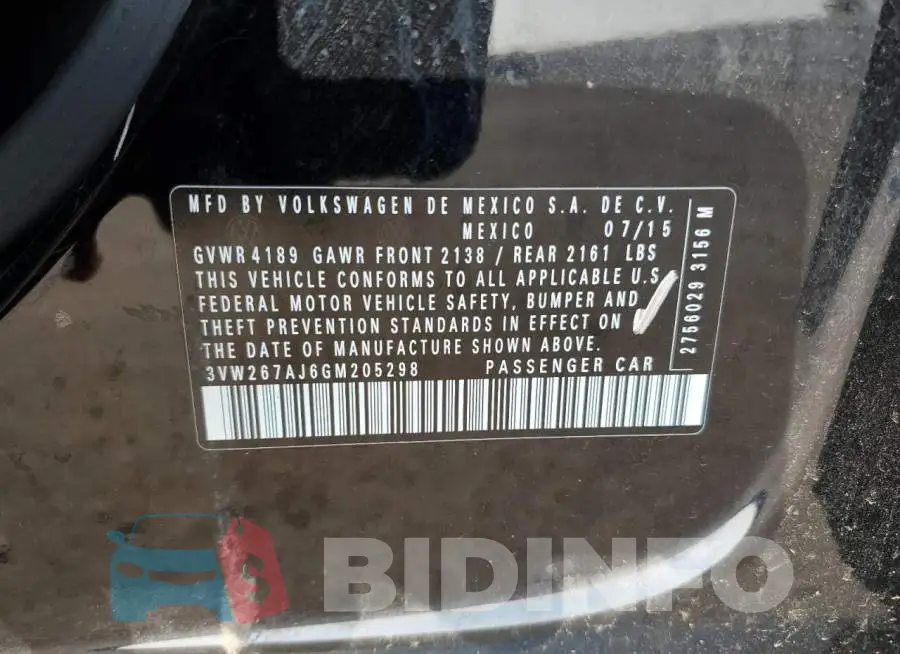 3VW267AJ6GM205298 Photo# 12