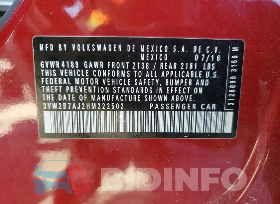 3VW2B7AJ2HM222502 Photo# 12