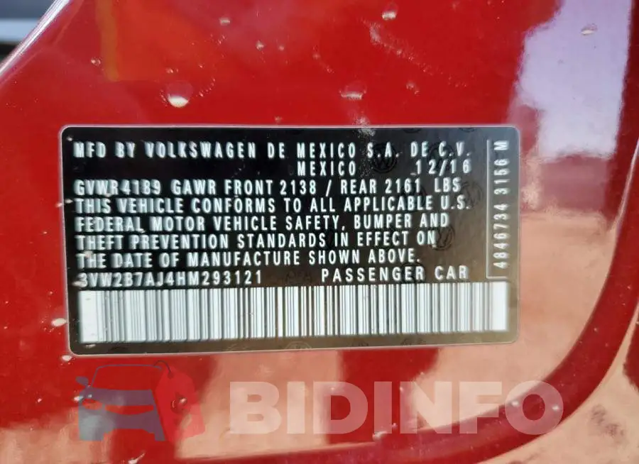 3VW2B7AJ4HM293121 Photo# 12