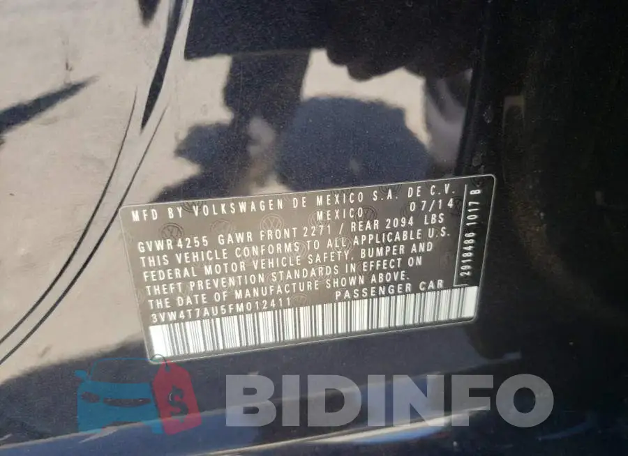 3VW4T7AU5FM012411 Photo# 12