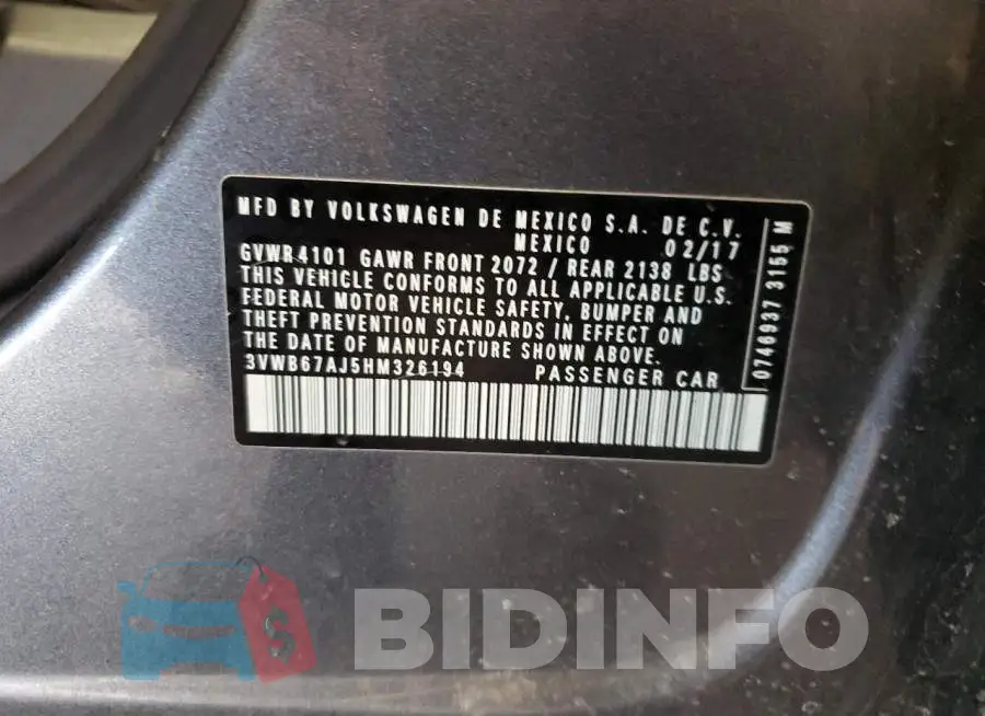 3VWB67AJ5HM326194 Photo# 13