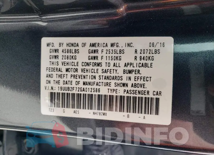 19UUB2F72GA012586 Photo# 12