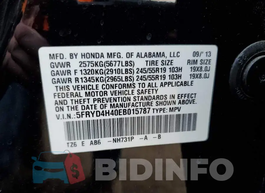 5FRYD4H40EB015787 Photo# 13