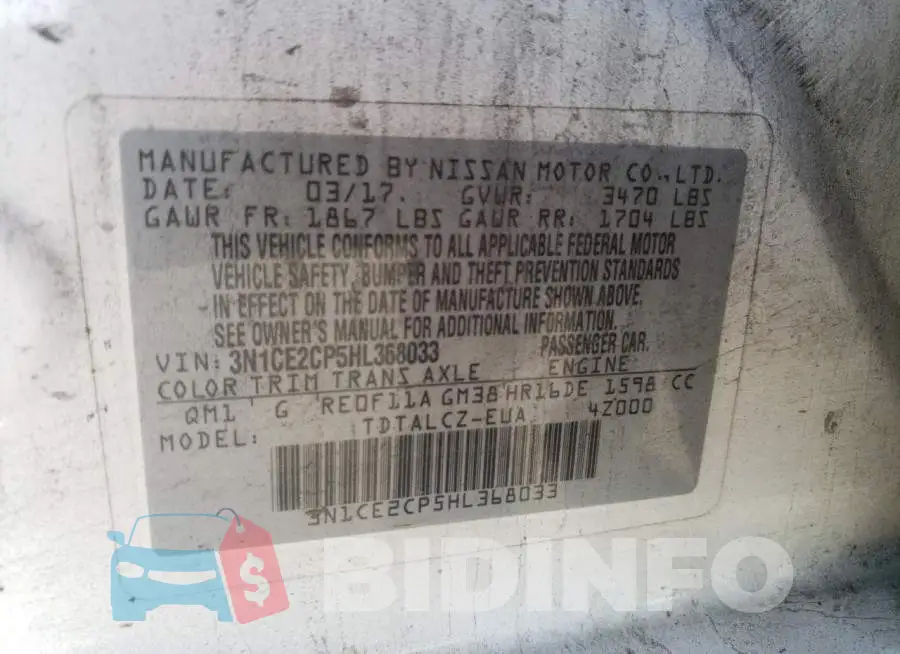 3N1CE2CP5HL368033 Photo# 12