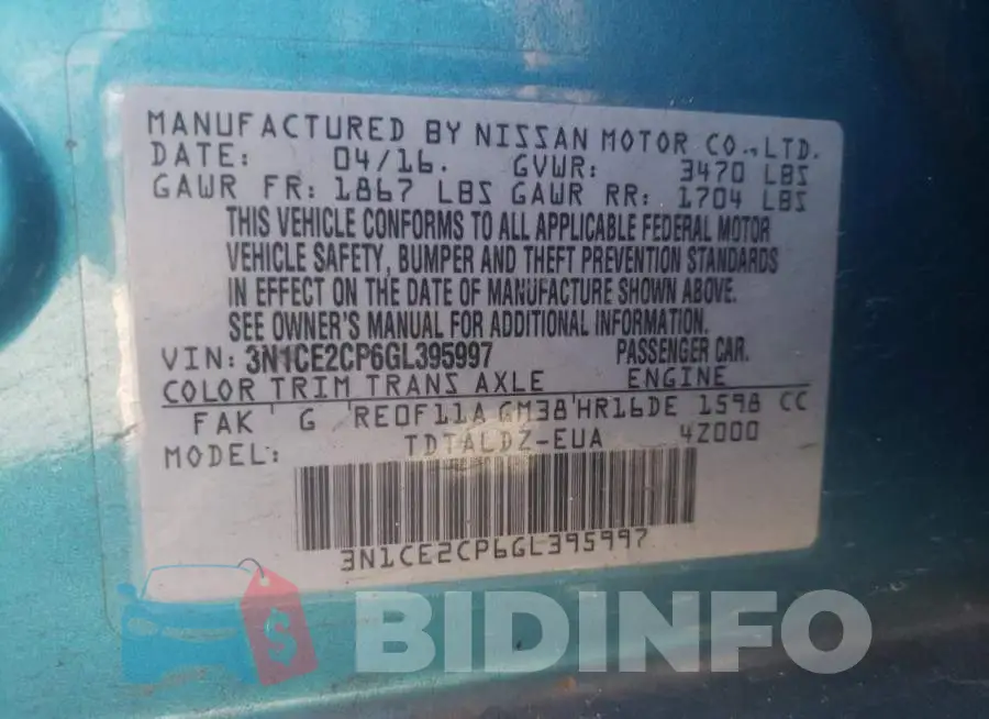 3N1CE2CP6GL395997 Photo# 13