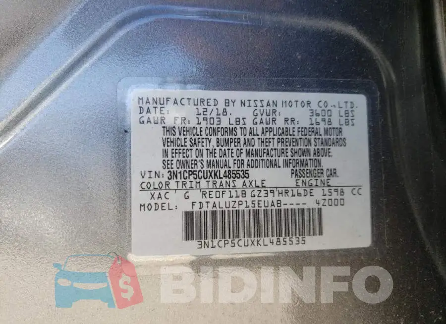 3N1CP5CUXKL485535 Photo# 12