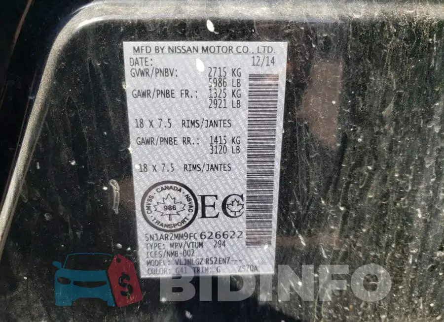 5N1AR2MM9FC626622 Photo# 13