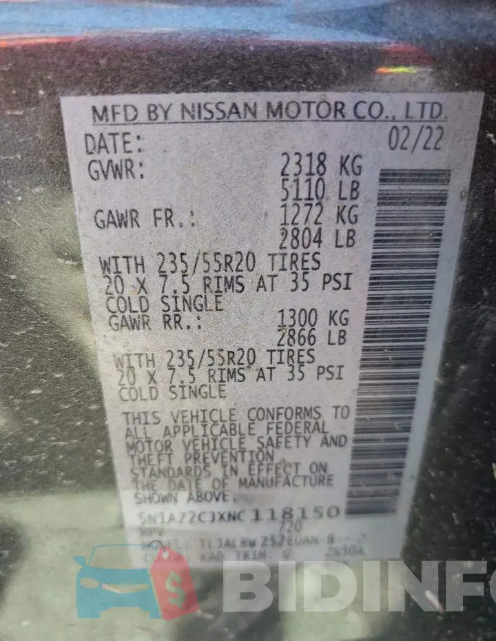 5N1AZ2CJXNC118150 Photo# 12
