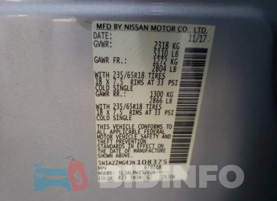 5N1AZ2MG4JN108375 Photo# 13