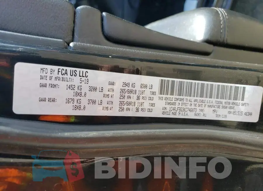 1C4RJFBG3KC746073 Photo# 13