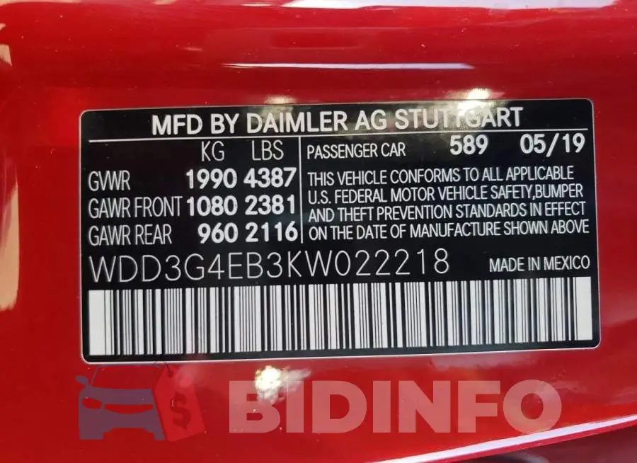 WDD3G4EB3KW022218 Photo# 13