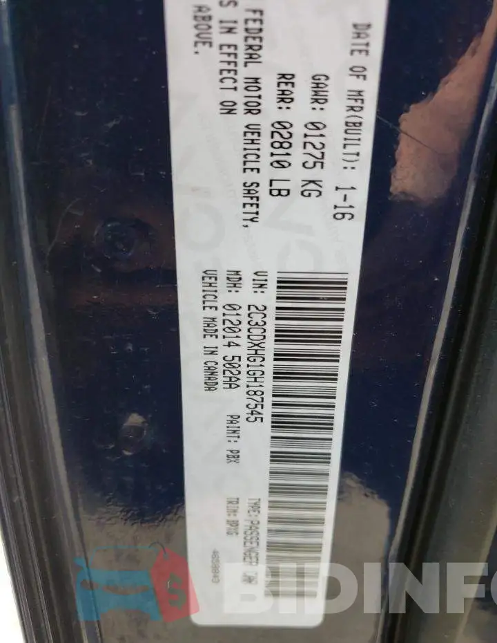 2C3CDXHG1GH187545 Photo# 12