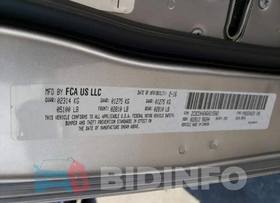2C3CDXHG4GH215502 Photo# 13