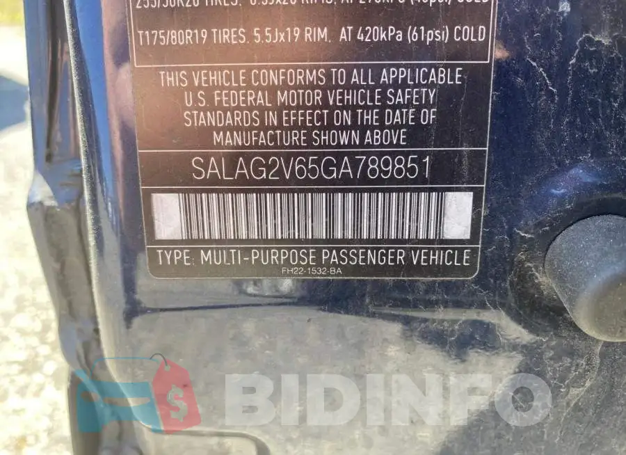 SALAG2V65GA789851 Photo# 10
