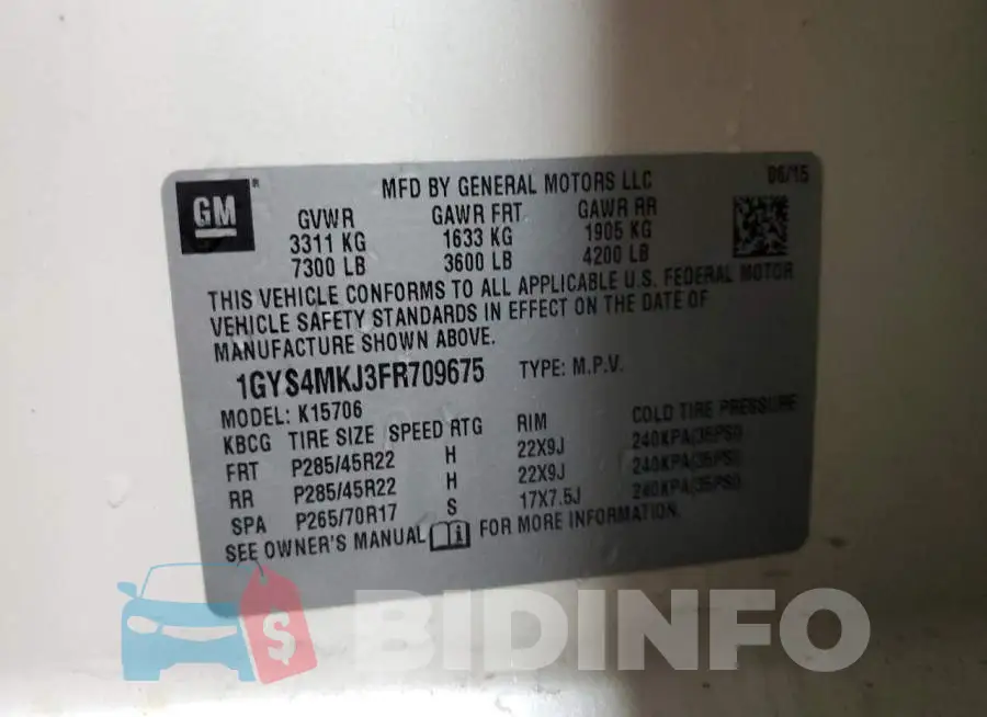 1GYS4MKJ3FR709675 Photo# 14
