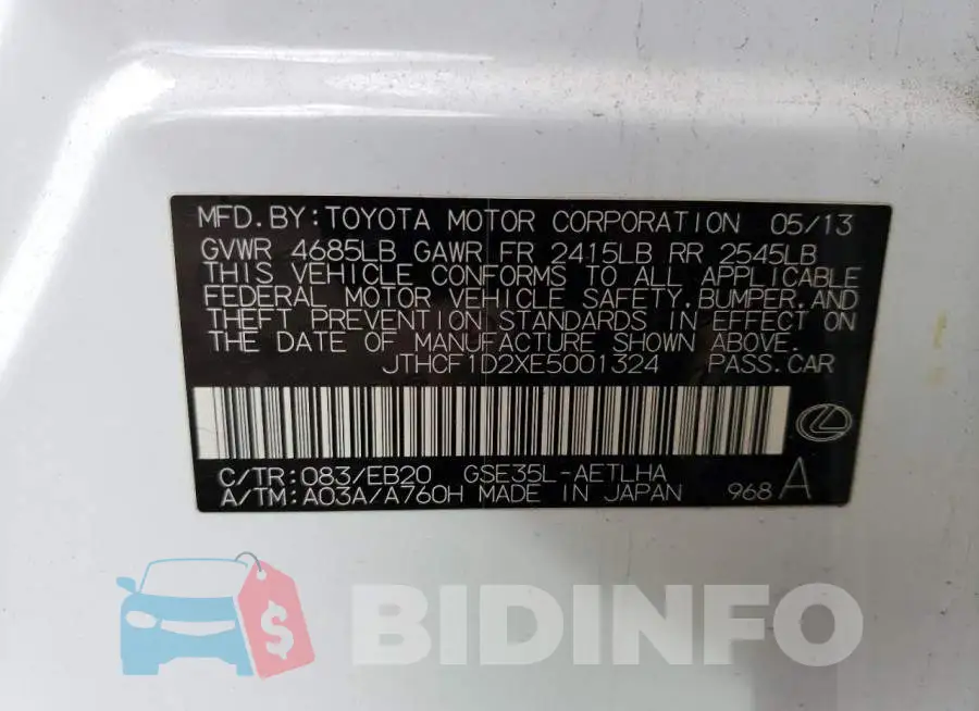 JTHCF1D2XE5001324 Photo# 12