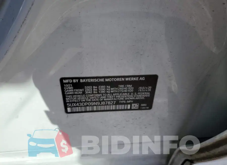 5UX43DP09N9J87827 Photo# 13