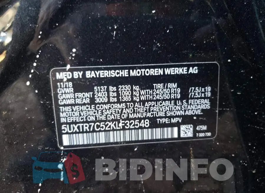 5UXTR7C52KLF32548 Photo# 12
