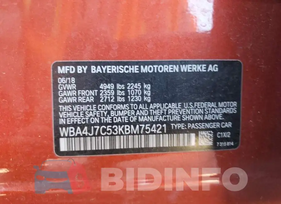 WBA4J7C53KBM75421 Photo# 12