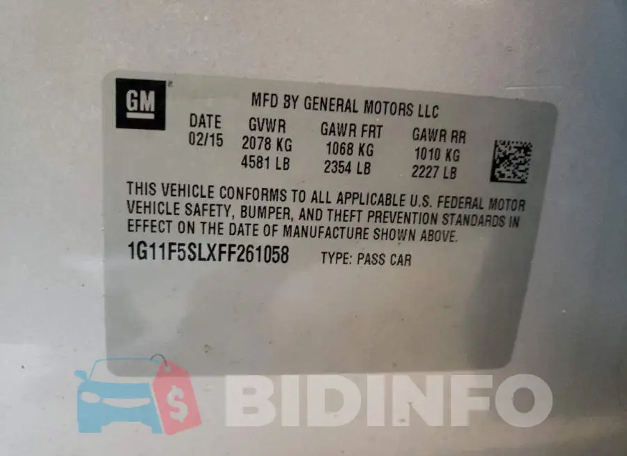 1G11F5SLXFF261058 Photo# 12
