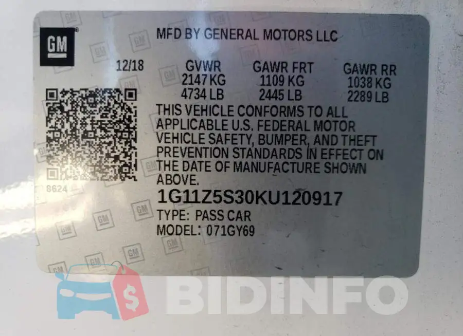 1G11Z5S30KU120917 Photo# 13