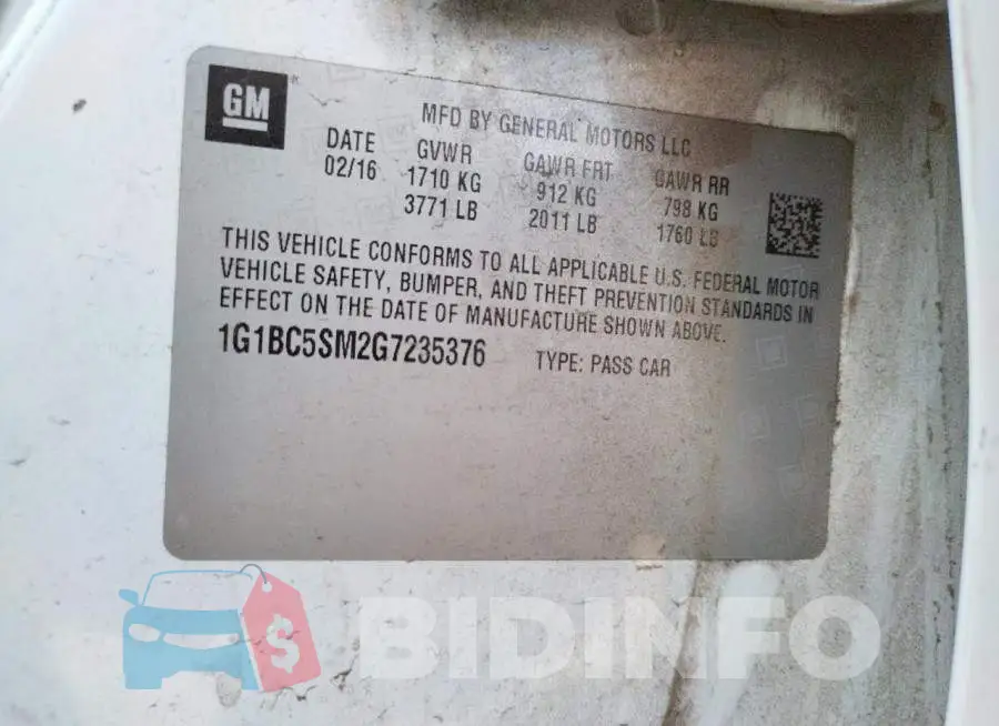 1G1BC5SM2G7235376 Photo# 12