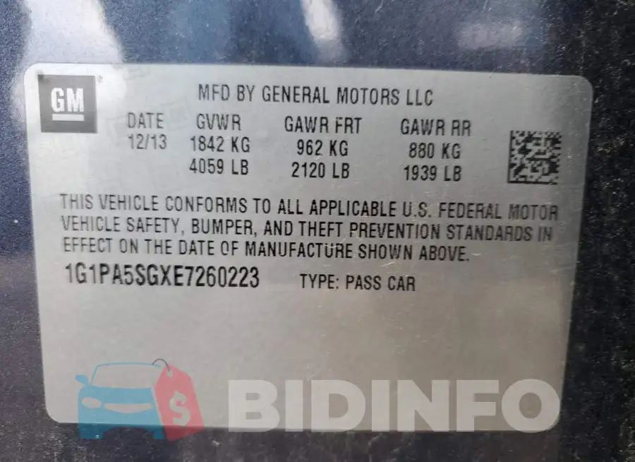 1G1PA5SGXE7260223 Photo# 12
