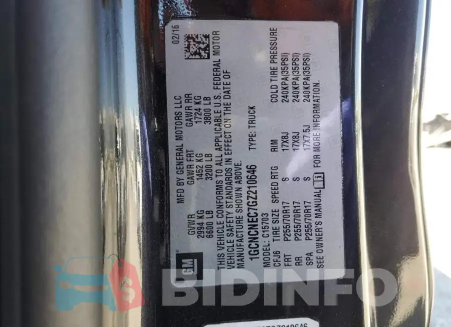 1GCNCNEC7GZ210646 Photo# 12