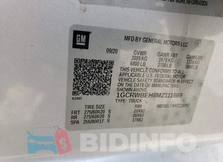 1GCRWBEH8MZ111669 Photo# 10