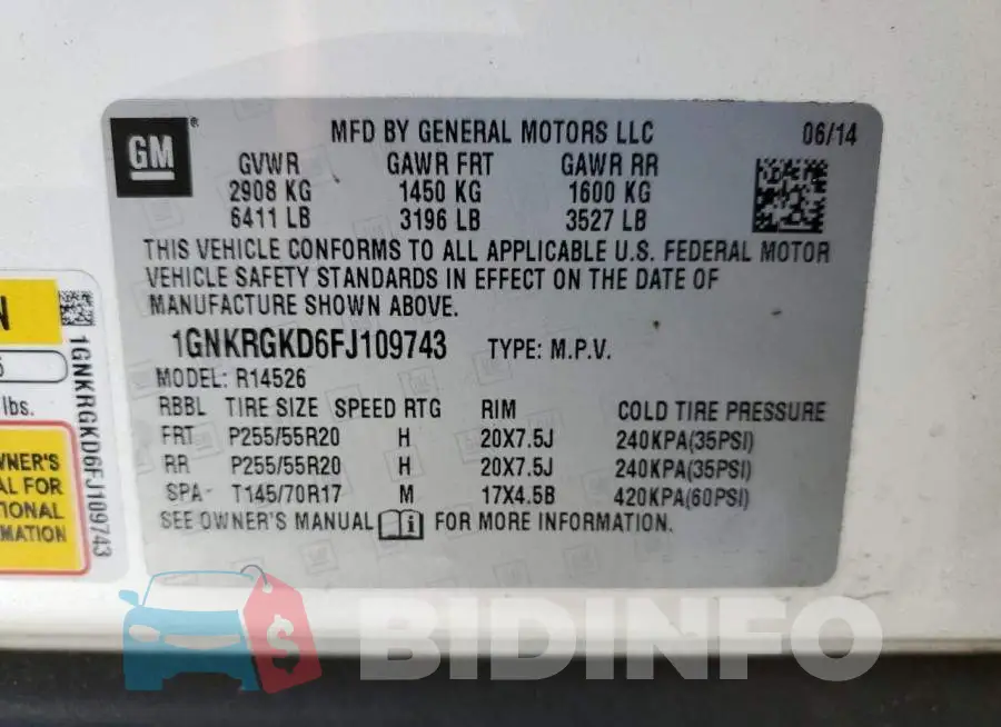1GNKRGKD6FJ109743 Photo# 13