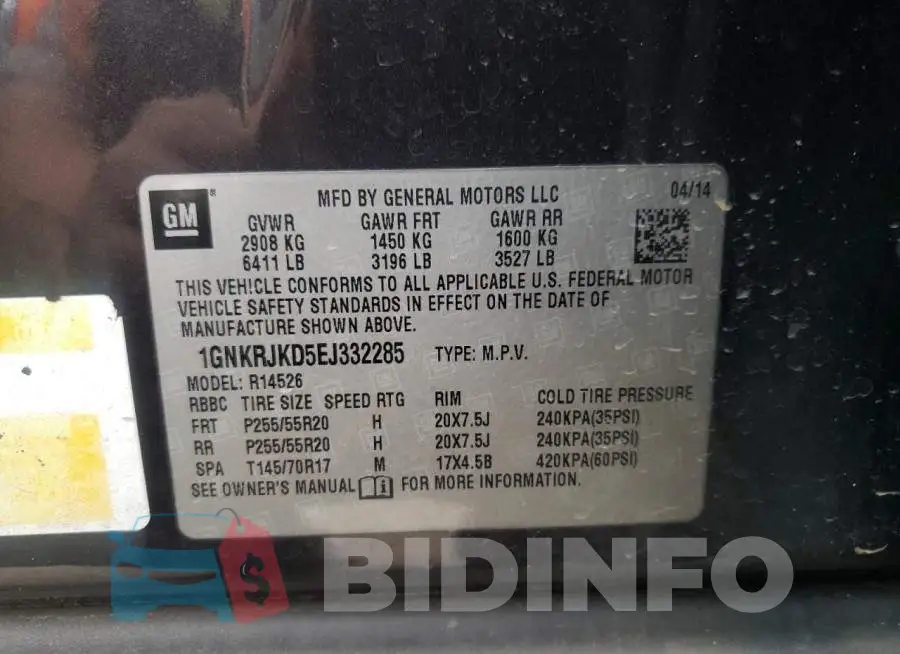 1GNKRJKD5EJ332285 Photo# 12