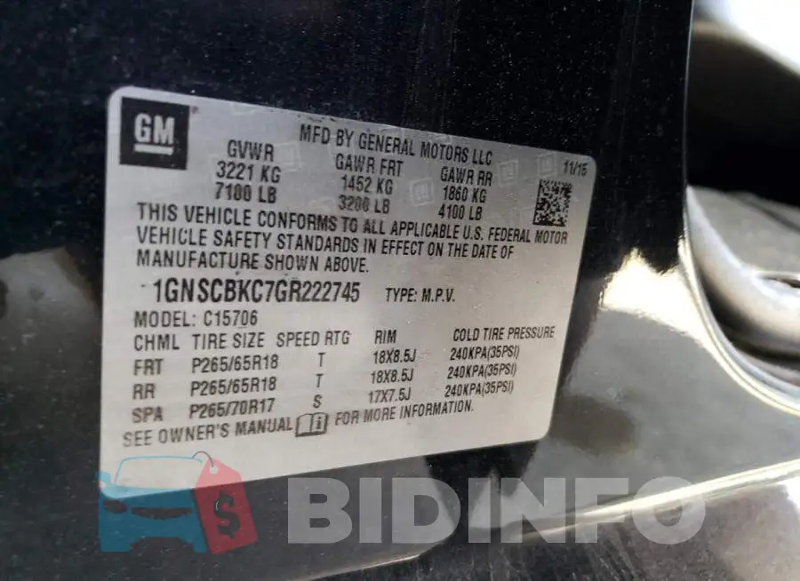 1GNSCBKC7GR222745 Photo# 12