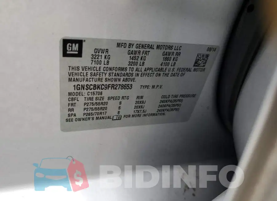 1GNSCBKC9FR278653 Photo# 13