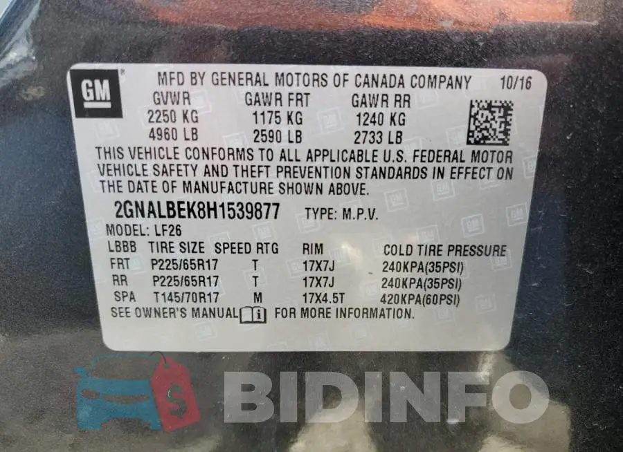 2GNALBEK8H1539877 Photo# 13