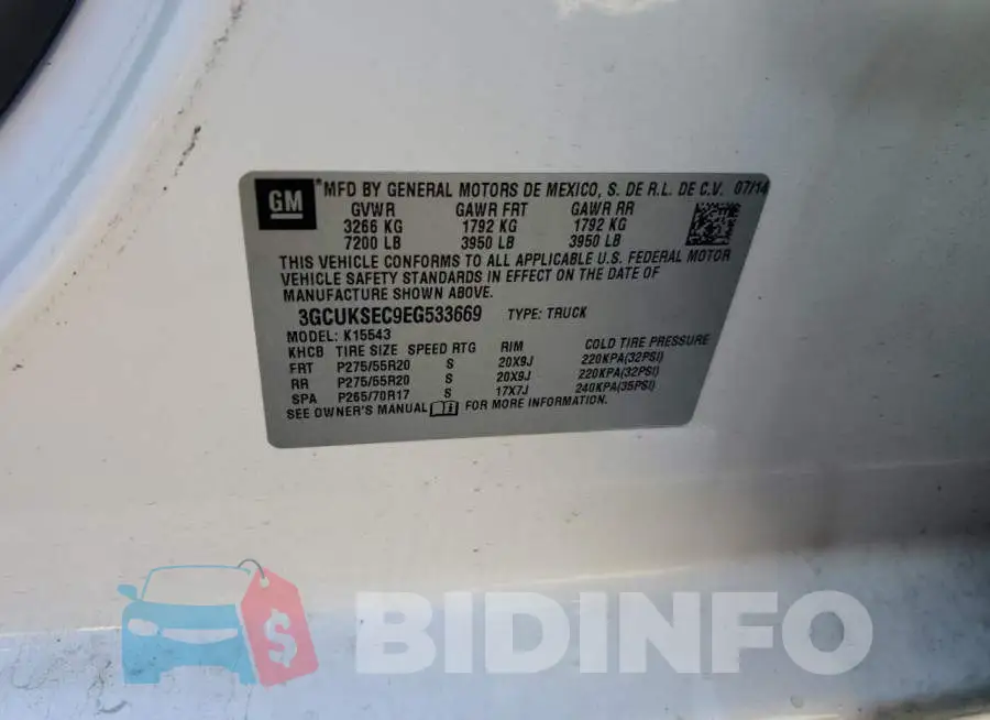 3GCUKSEC9EG533669 Photo# 12