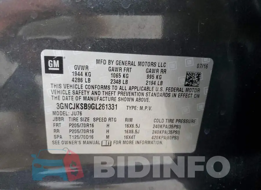 3GNCJKSB9GL261331 Photo# 12