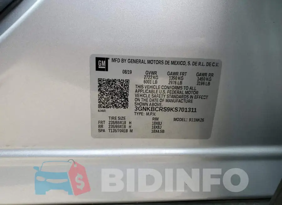 3GNKBCRS9KS701311 Photo# 14
