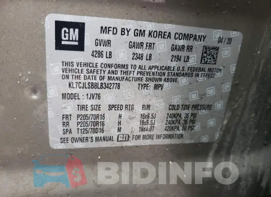 KL7CJLSB8LB342778 Photo# 13