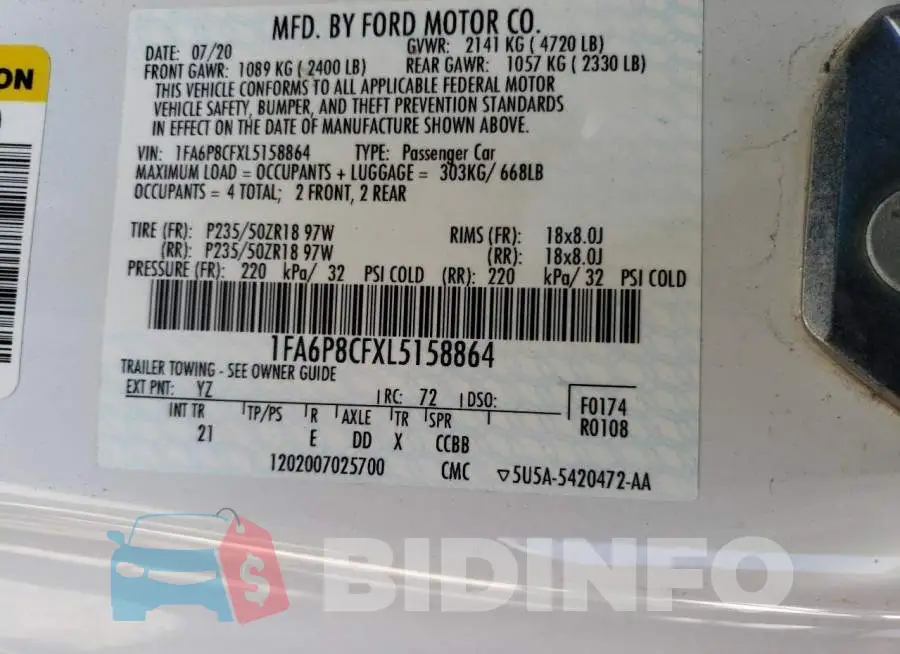 1FA6P8CFXL5158864 Photo# 12