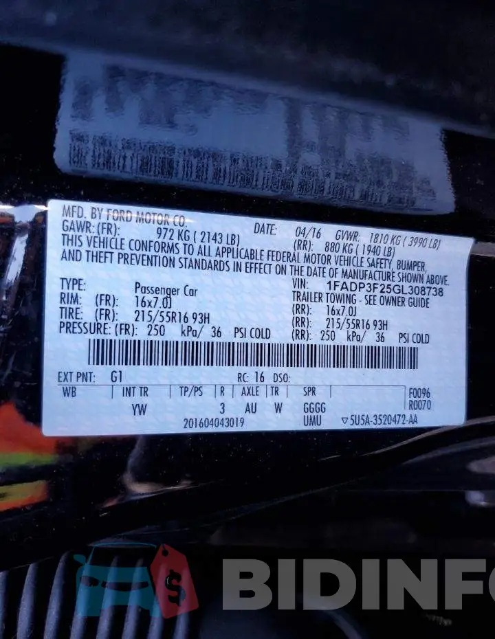 1FADP3F25GL308738 Photo# 12