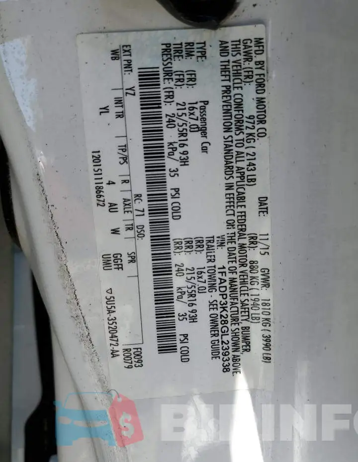 1FADP3K28GL239338 Photo# 12