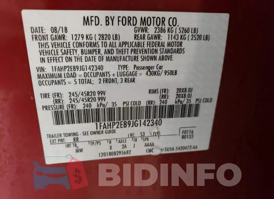 1FAHP2E89JG142340 Photo# 12
