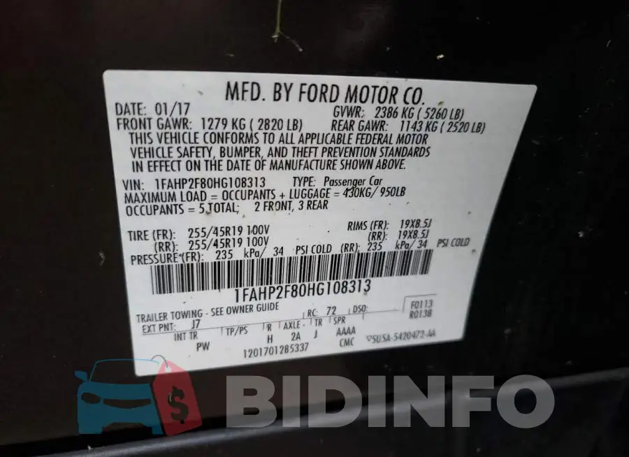 1FAHP2F80HG108313 Photo# 13