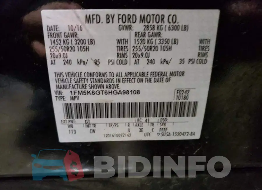 1FM5K8GT6HGA98108 Photo# 13