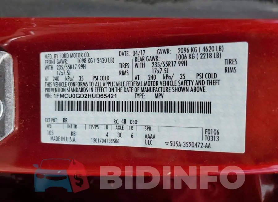 1FMCU0GD2HUD65421 Photo# 13
