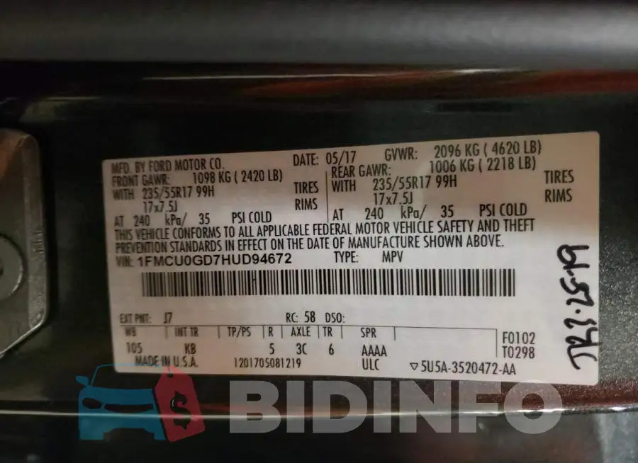 1FMCU0GD7HUD94672 Photo# 12