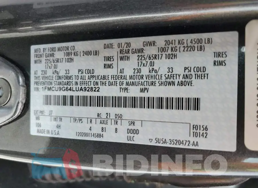 1FMCU9G64LUA92822 Photo# 13