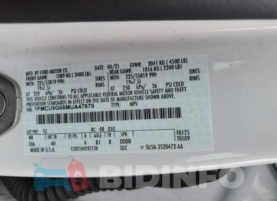 1FMCU9G68MUA47870 Photo# 13