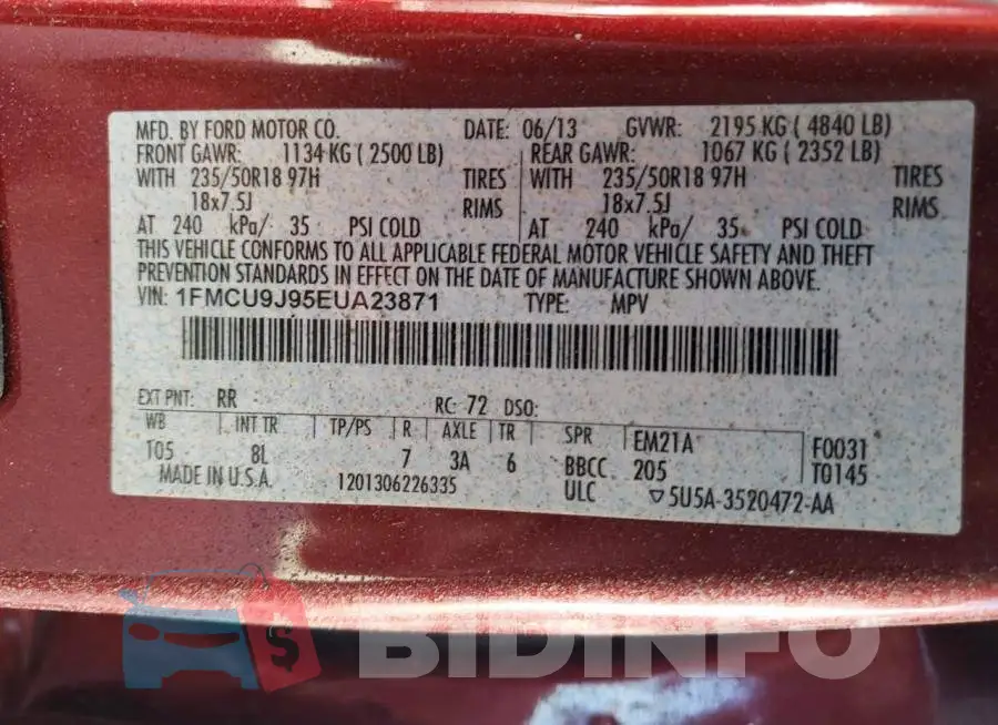 1FMCU9J95EUA23871 Photo# 13