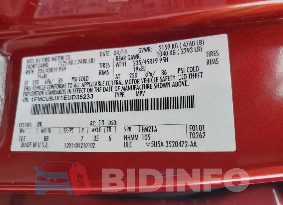 1FMCU9JX1EUD35233 Photo# 13